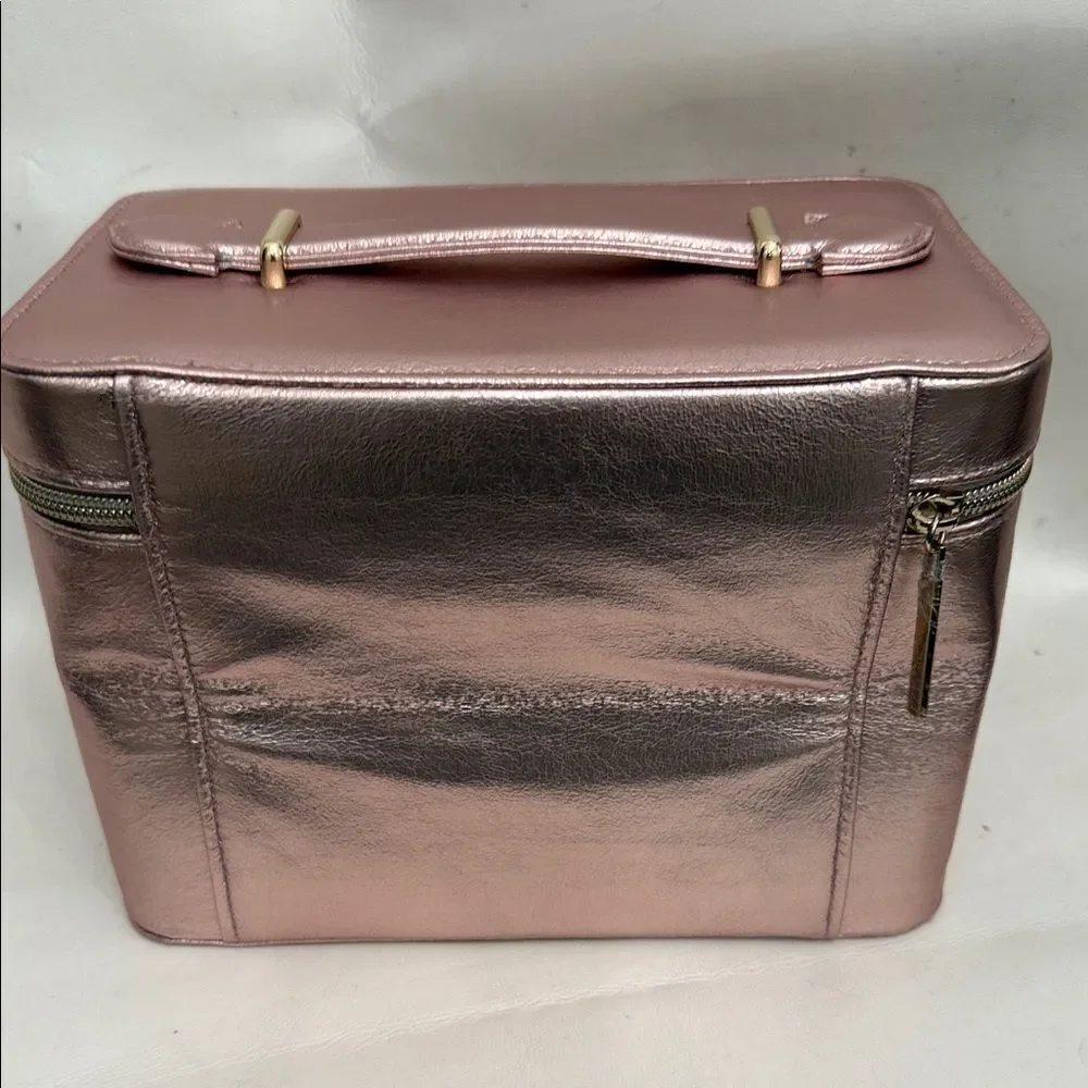 Lancome Metallic Pink Gold Makeup Cosmetic Travel Storage Bag With Handle New